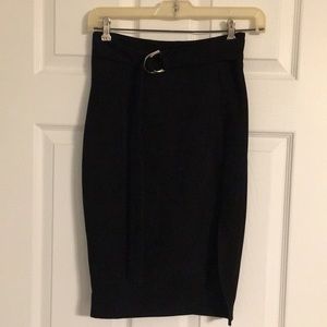 Black front-slit pencil skirt